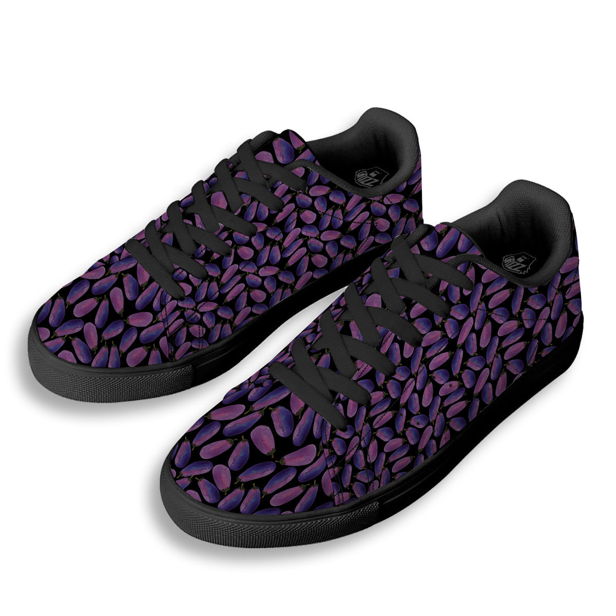 Eggplant Watercolor Print Pattern Black Low Top Sneakers-grizzshop