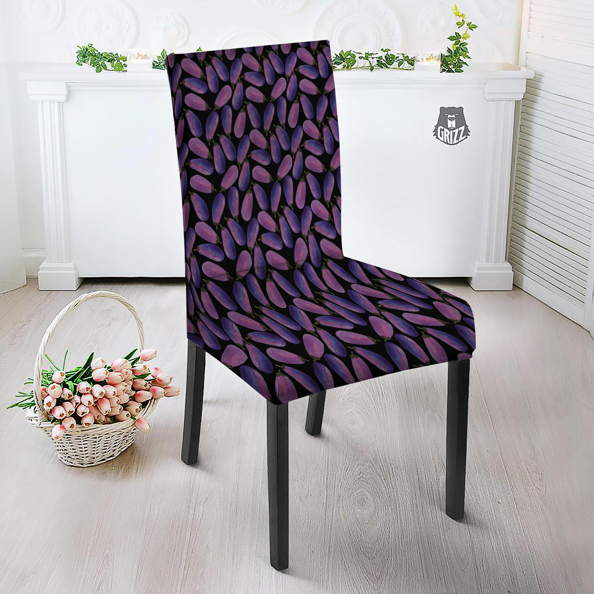Eggplant Watercolor Print Pattern Dining Chair Slipcover-grizzshop