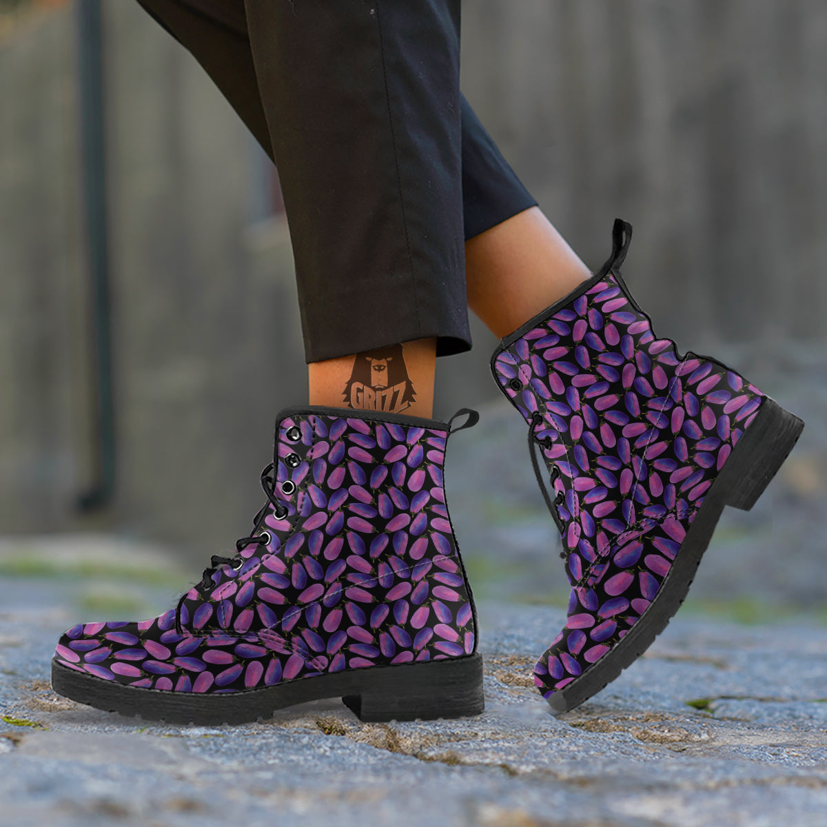 Eggplant Watercolor Print Pattern Leather Boots-grizzshop