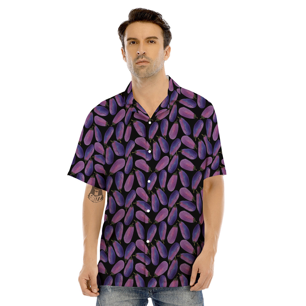 Eggplant Watercolor Print Pattern Men's Hawaiian Shirt-grizzshop