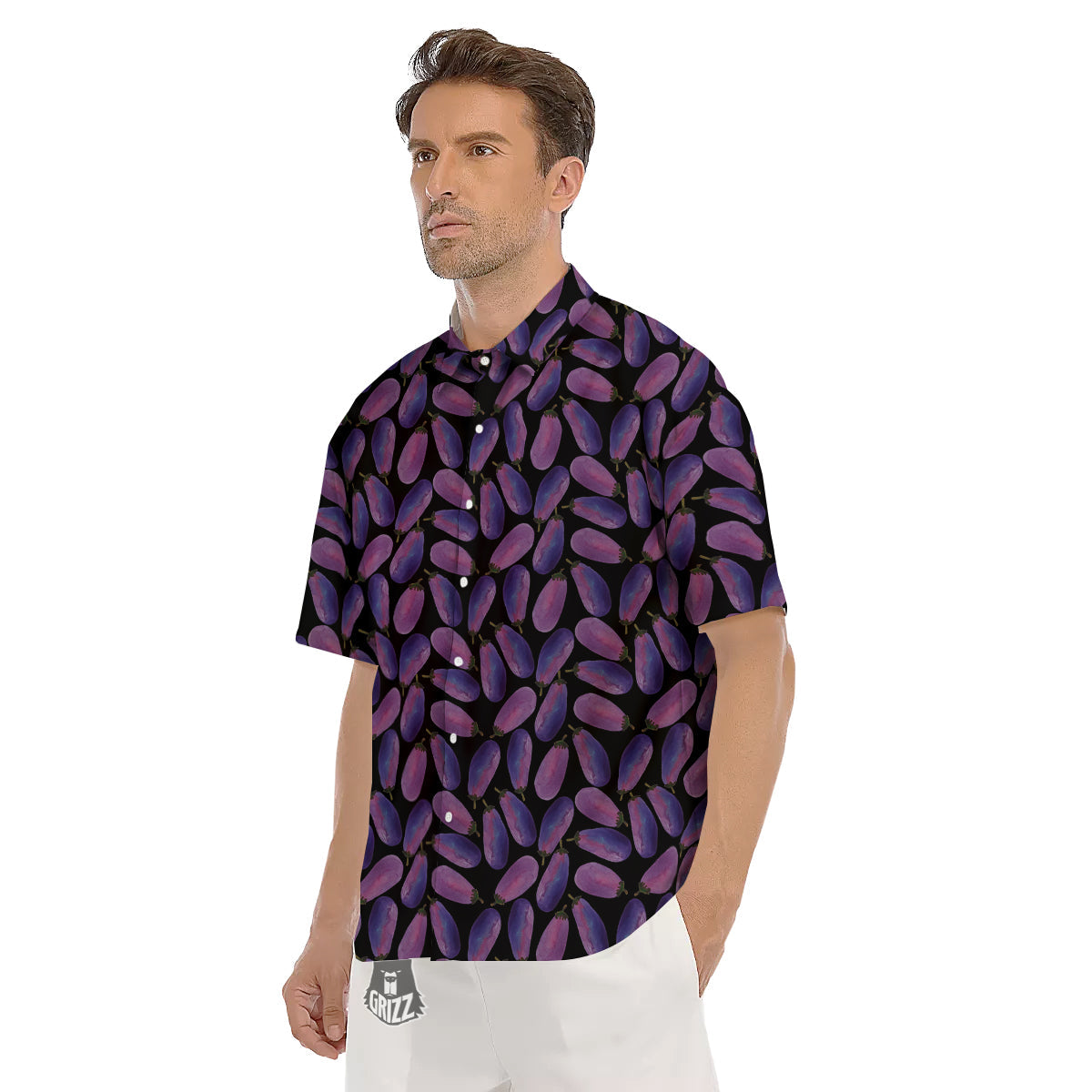 Eggplant Watercolor Print Pattern Men's Short Sleeve Shirts-grizzshop