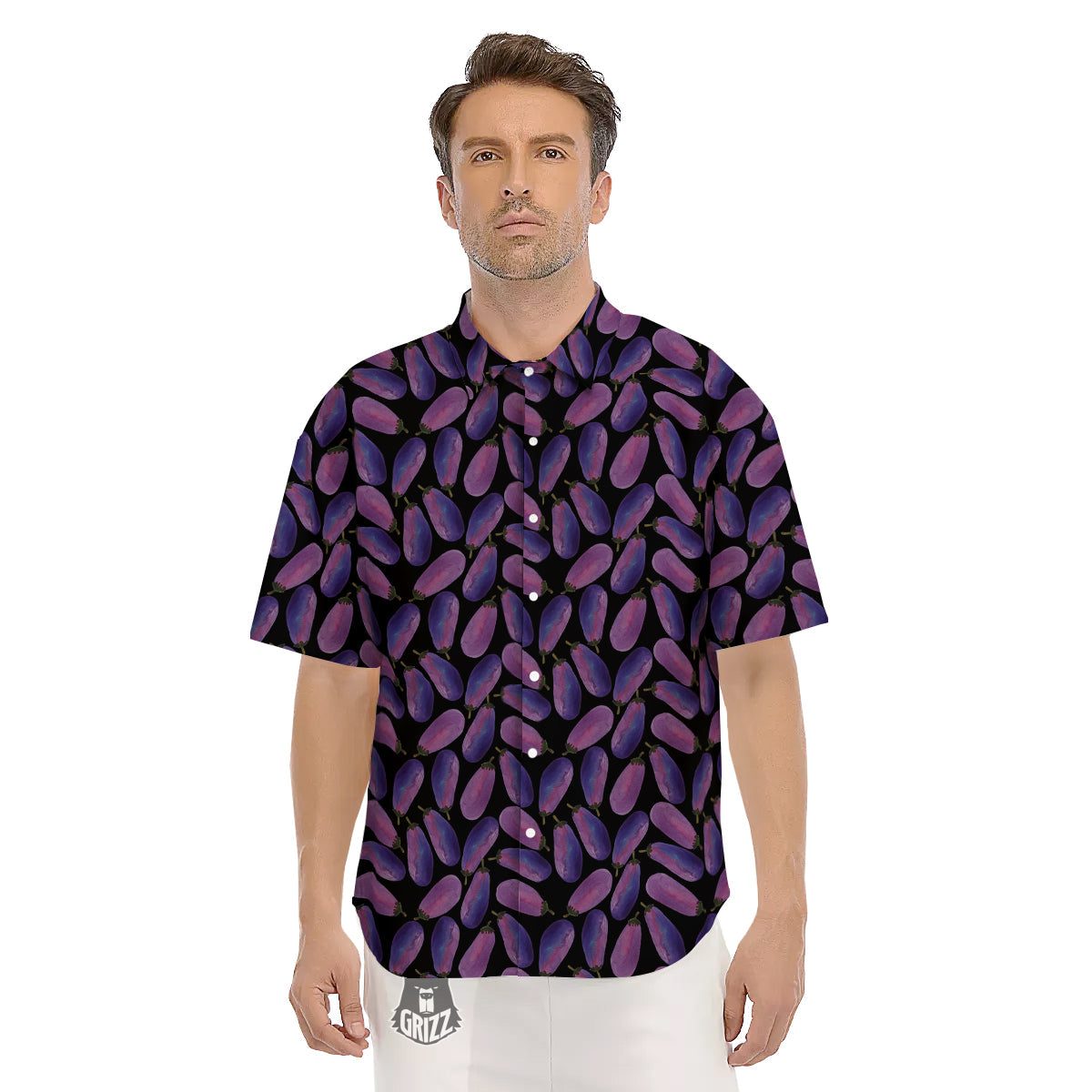Eggplant Watercolor Print Pattern Men's Short Sleeve Shirts-grizzshop