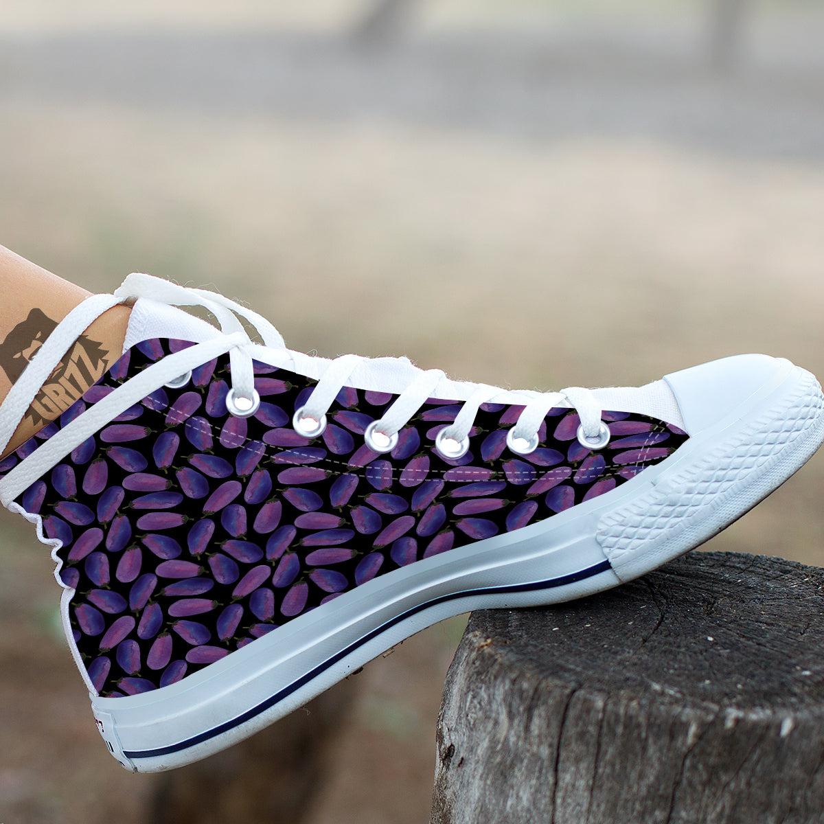 Eggplant Watercolor Print Pattern White High Top Shoes-grizzshop