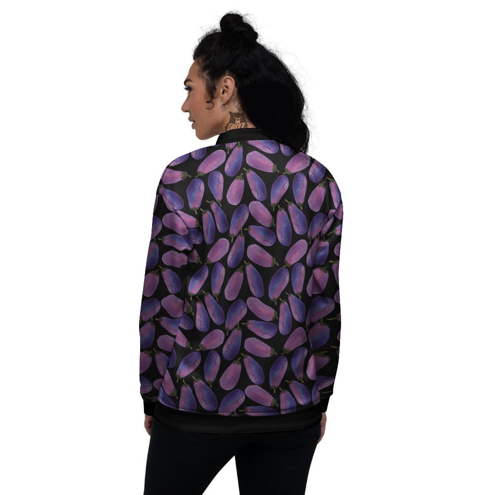 Eggplant Watercolor Print Pattern Women's Bomber Jacket-grizzshop