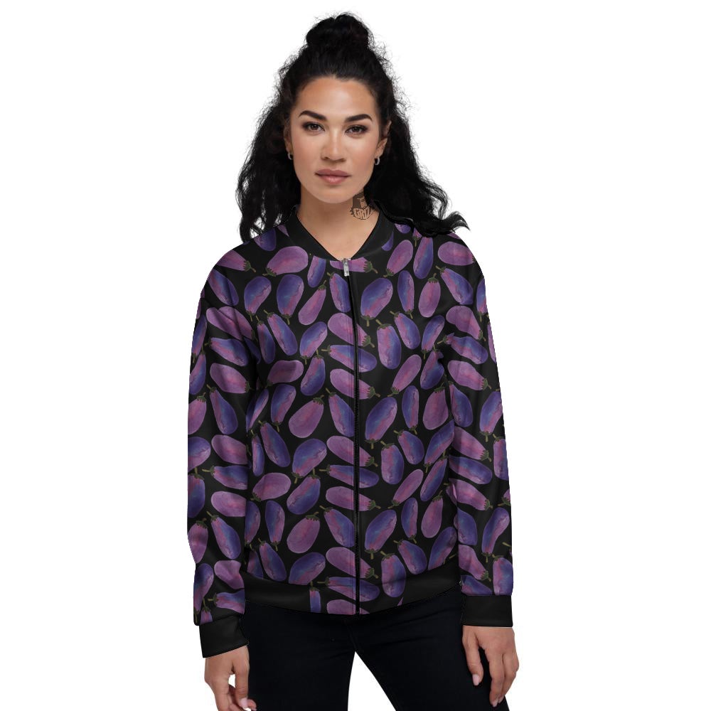 Eggplant Watercolor Print Pattern Women's Bomber Jacket-grizzshop