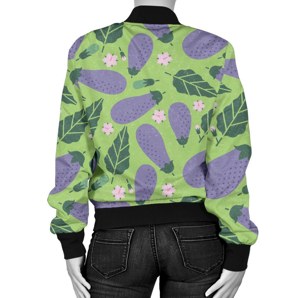 Eggplant Cute Pattern Print Women Casual Bomber Jacket-grizzshop