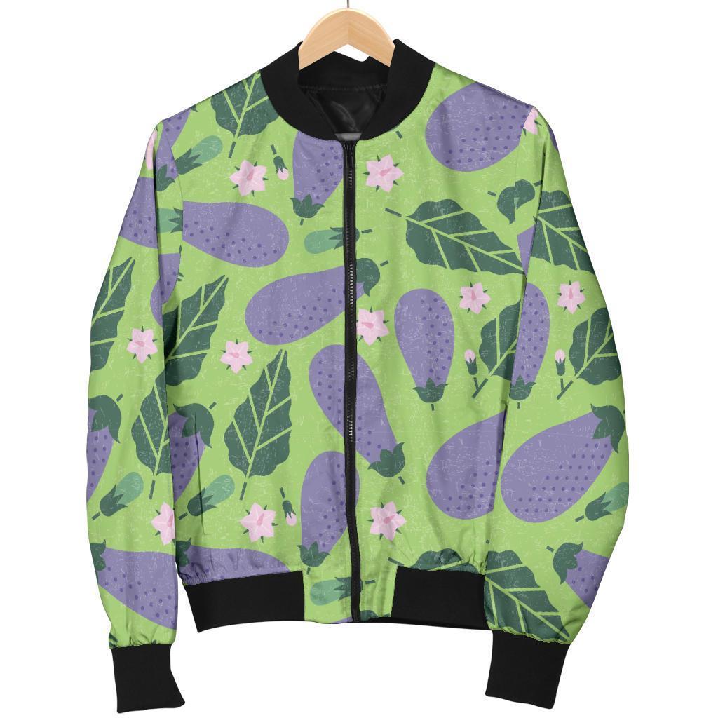 Eggplant Cute Pattern Print Women Casual Bomber Jacket-grizzshop