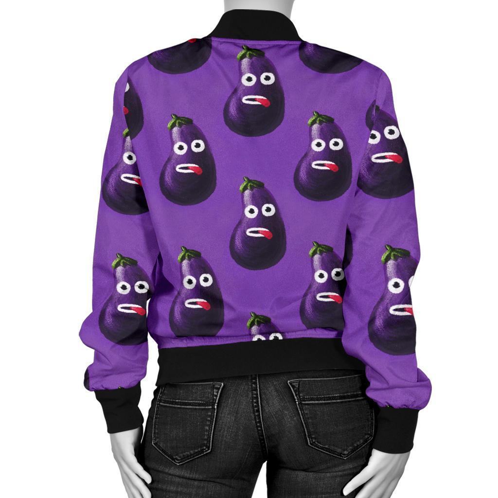Eggplant Funny Pattern Print Women Casual Bomber Jacket-grizzshop