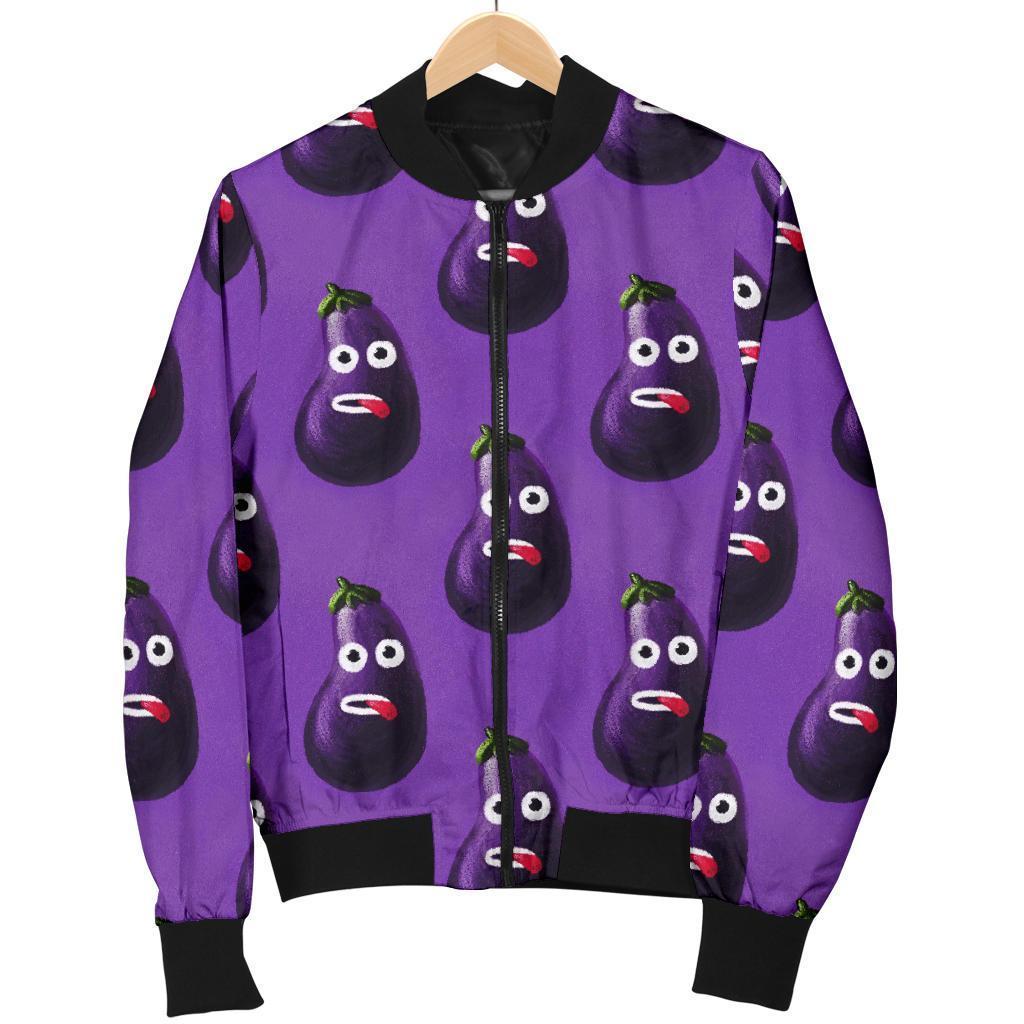Eggplant Funny Pattern Print Women Casual Bomber Jacket-grizzshop