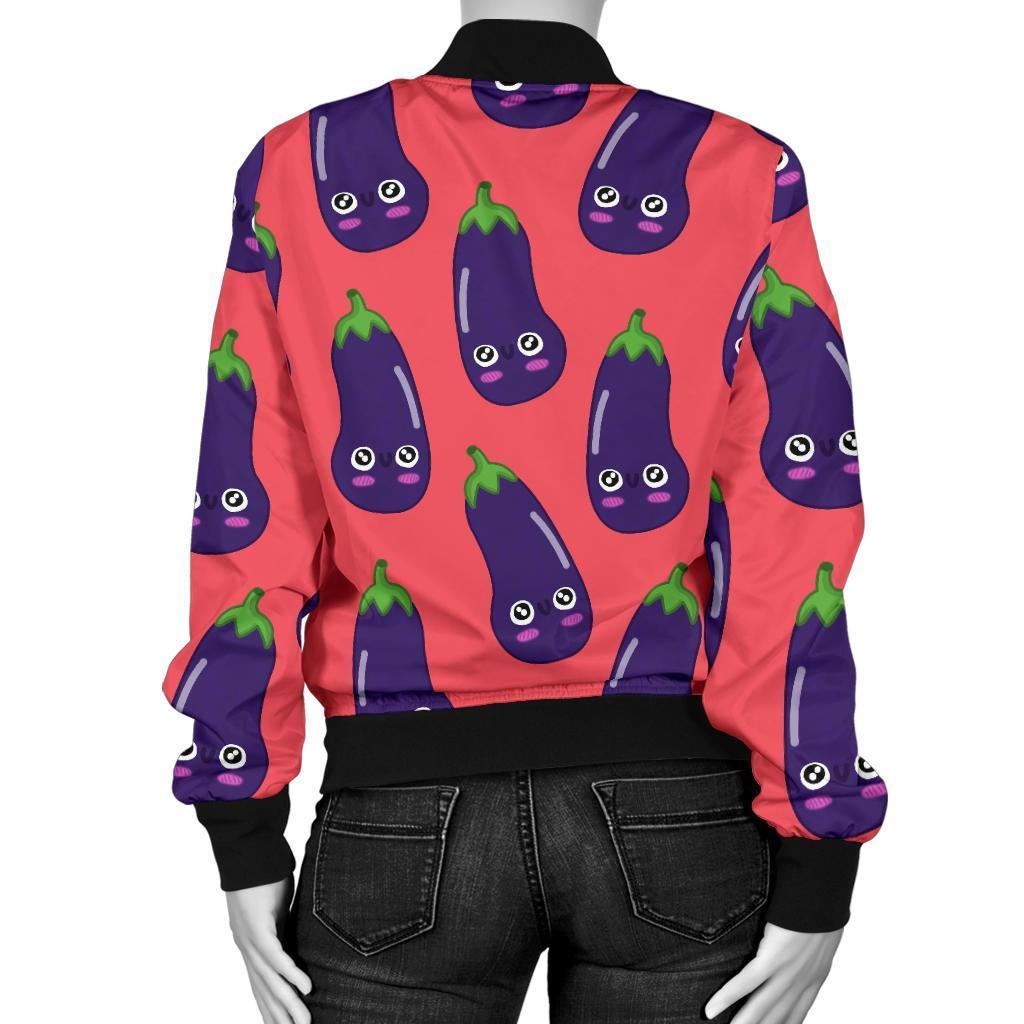 Eggplant Funny Print Pattern Women Casual Bomber Jacket-grizzshop