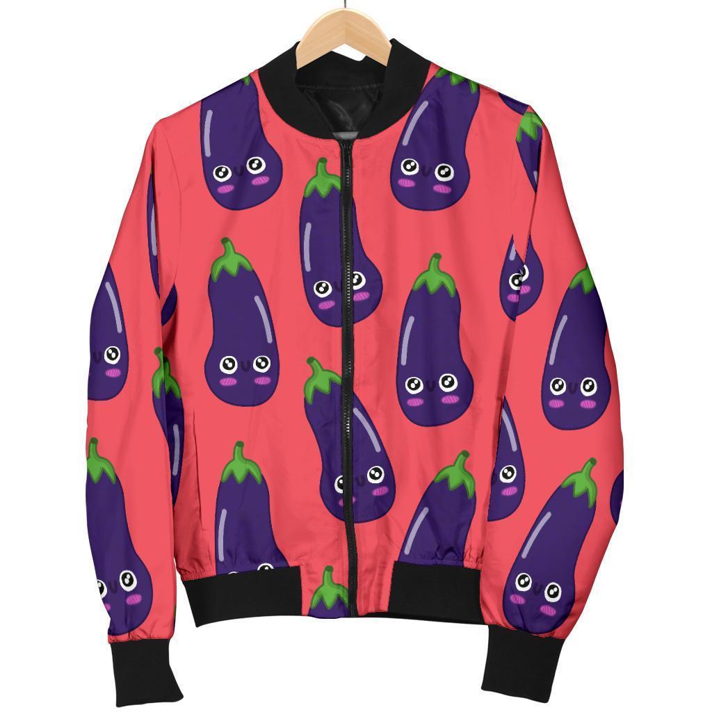 Eggplant Funny Print Pattern Women Casual Bomber Jacket-grizzshop