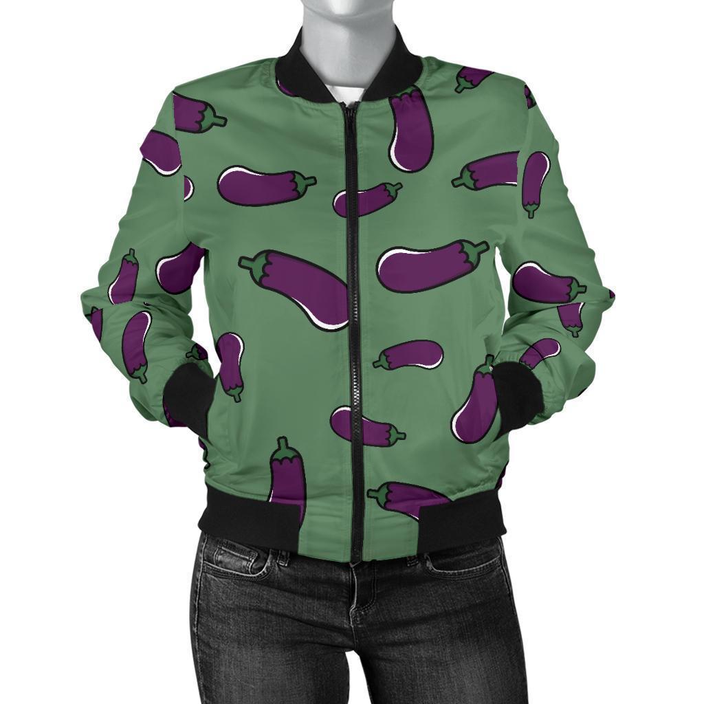 Eggplant Pattern Print Women Casual Bomber Jacket-grizzshop