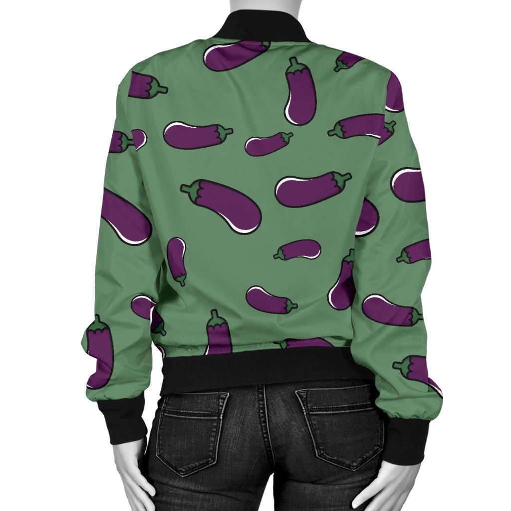 Eggplant Pattern Print Women Casual Bomber Jacket-grizzshop