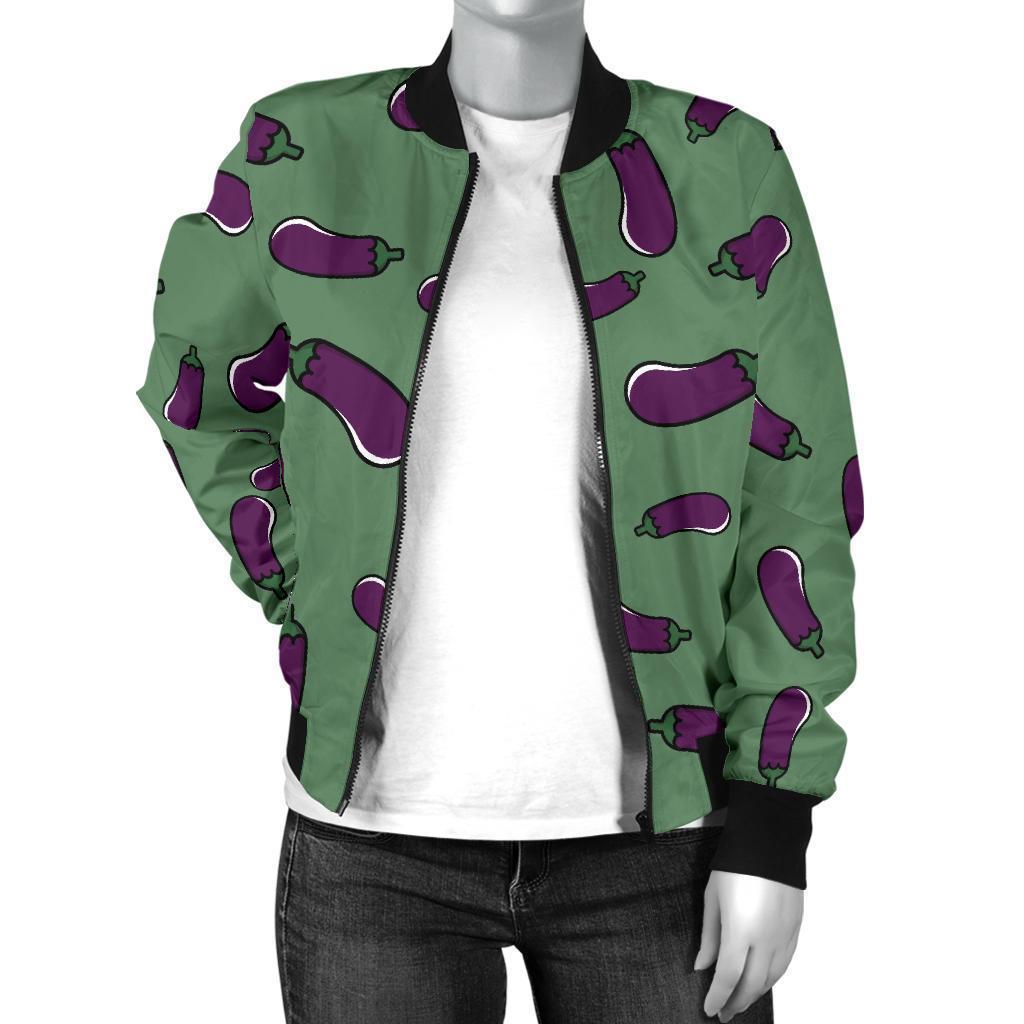 Eggplant Pattern Print Women Casual Bomber Jacket-grizzshop