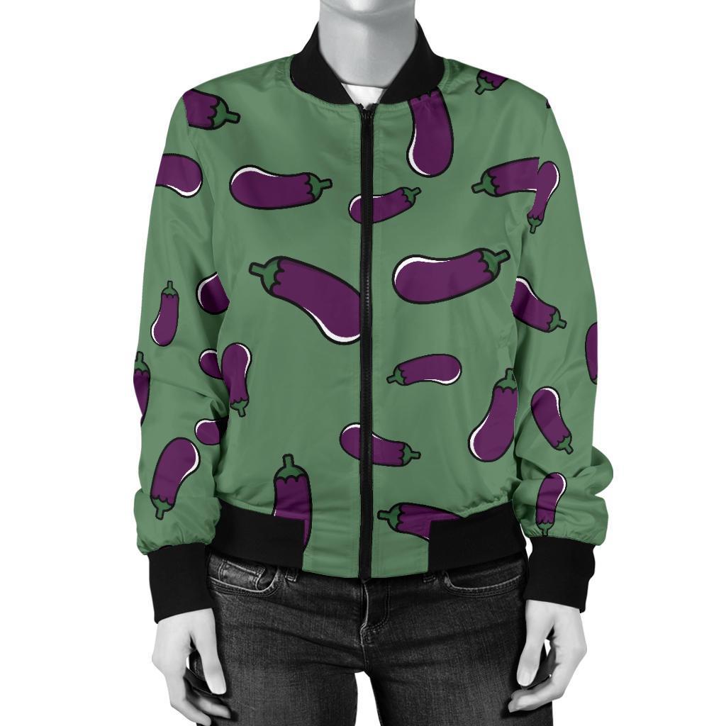Eggplant Pattern Print Women Casual Bomber Jacket-grizzshop