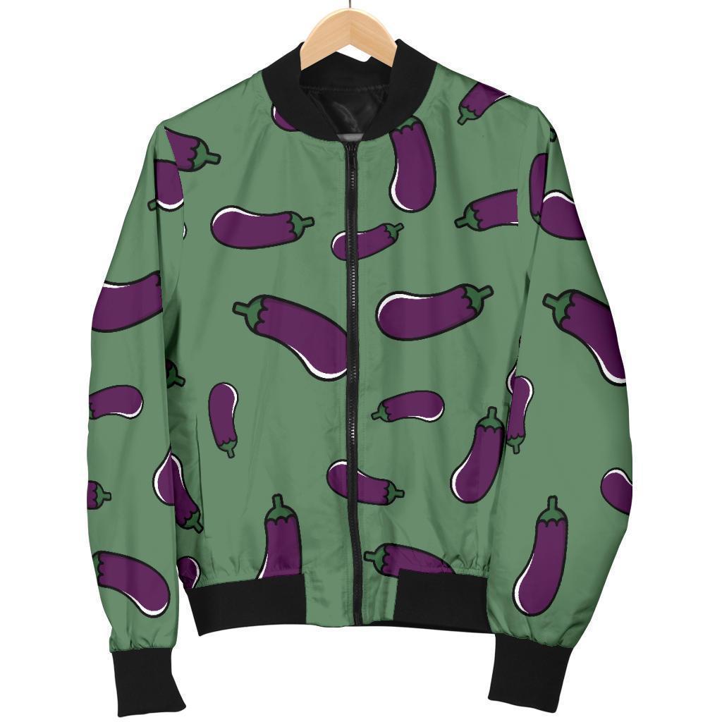 Eggplant Pattern Print Women Casual Bomber Jacket-grizzshop