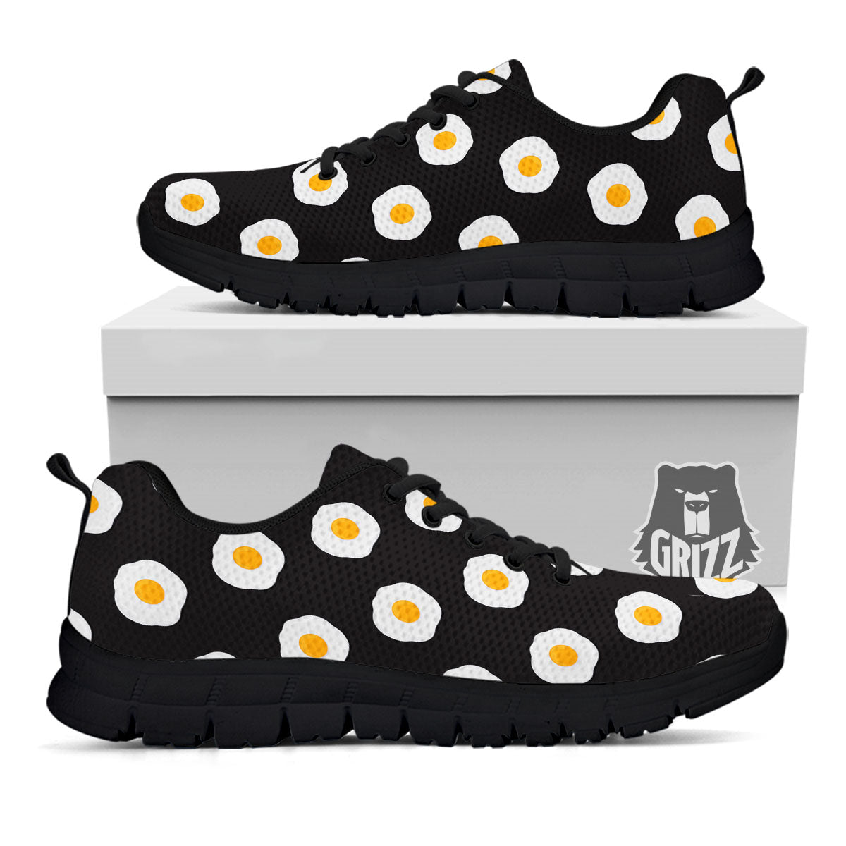 Eggs Black Fried Print Pattern Black Sneaker-grizzshop