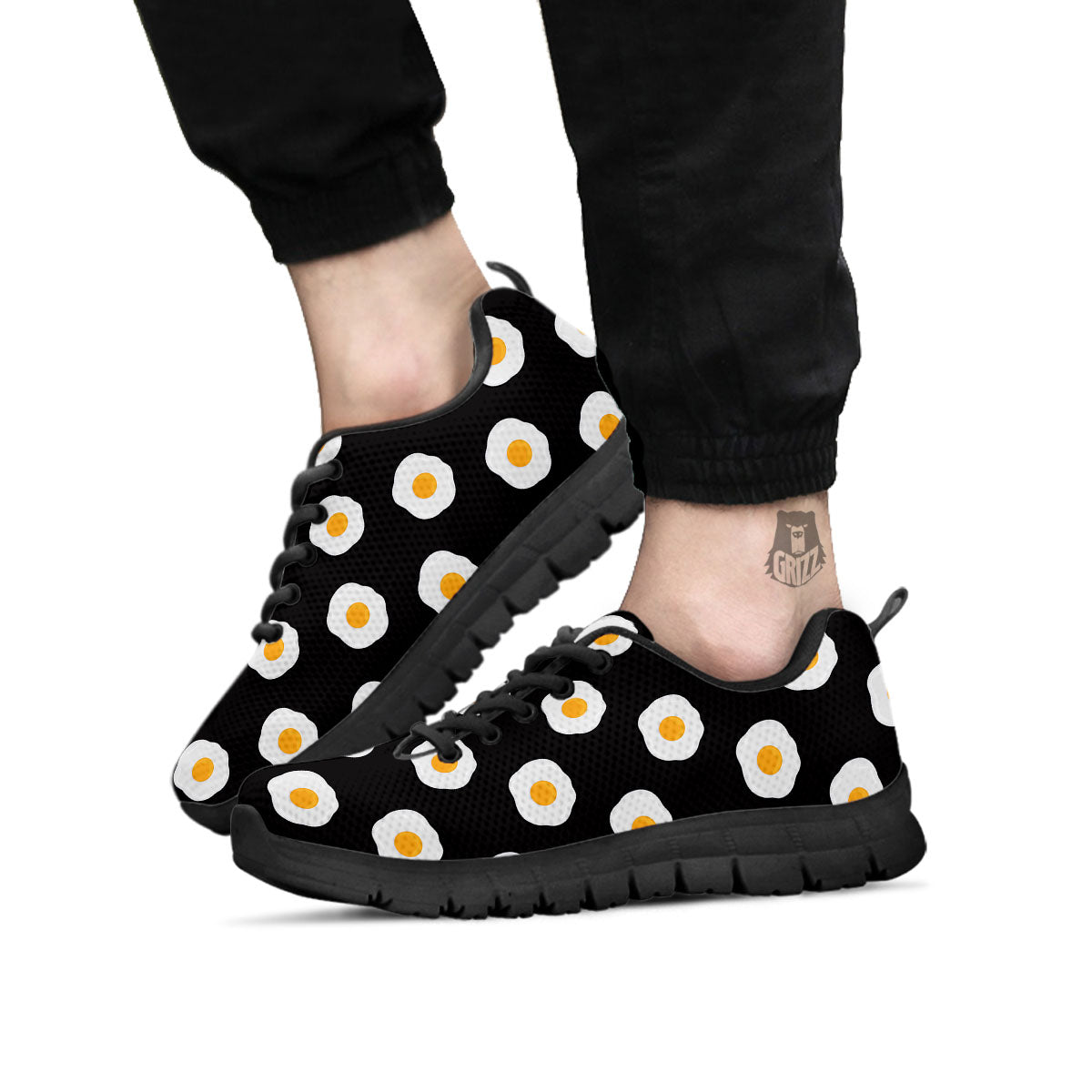 Eggs Black Fried Print Pattern Black Sneaker-grizzshop
