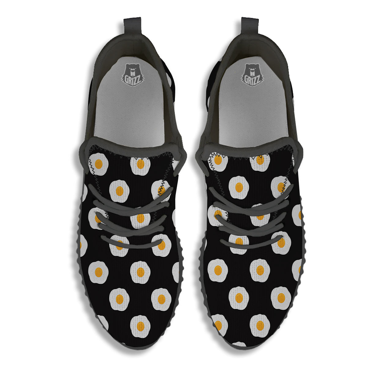 Eggs Black Fried Print Pattern Black Walking Shoes-grizzshop
