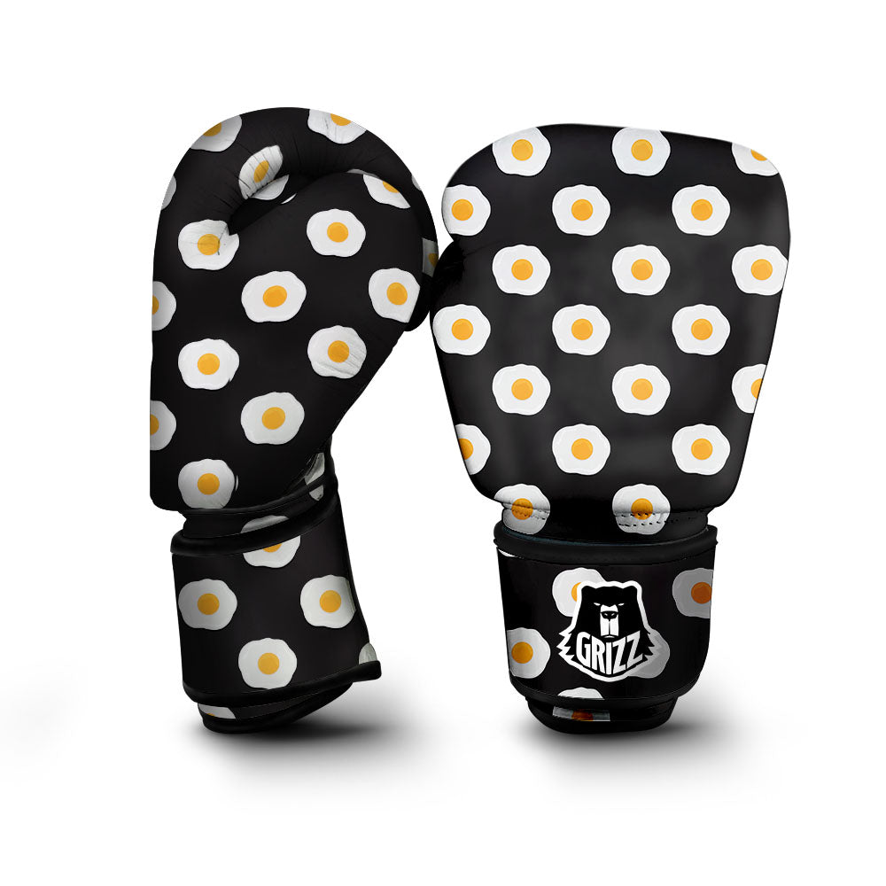 Eggs Black Fried Print Pattern Boxing Gloves-grizzshop