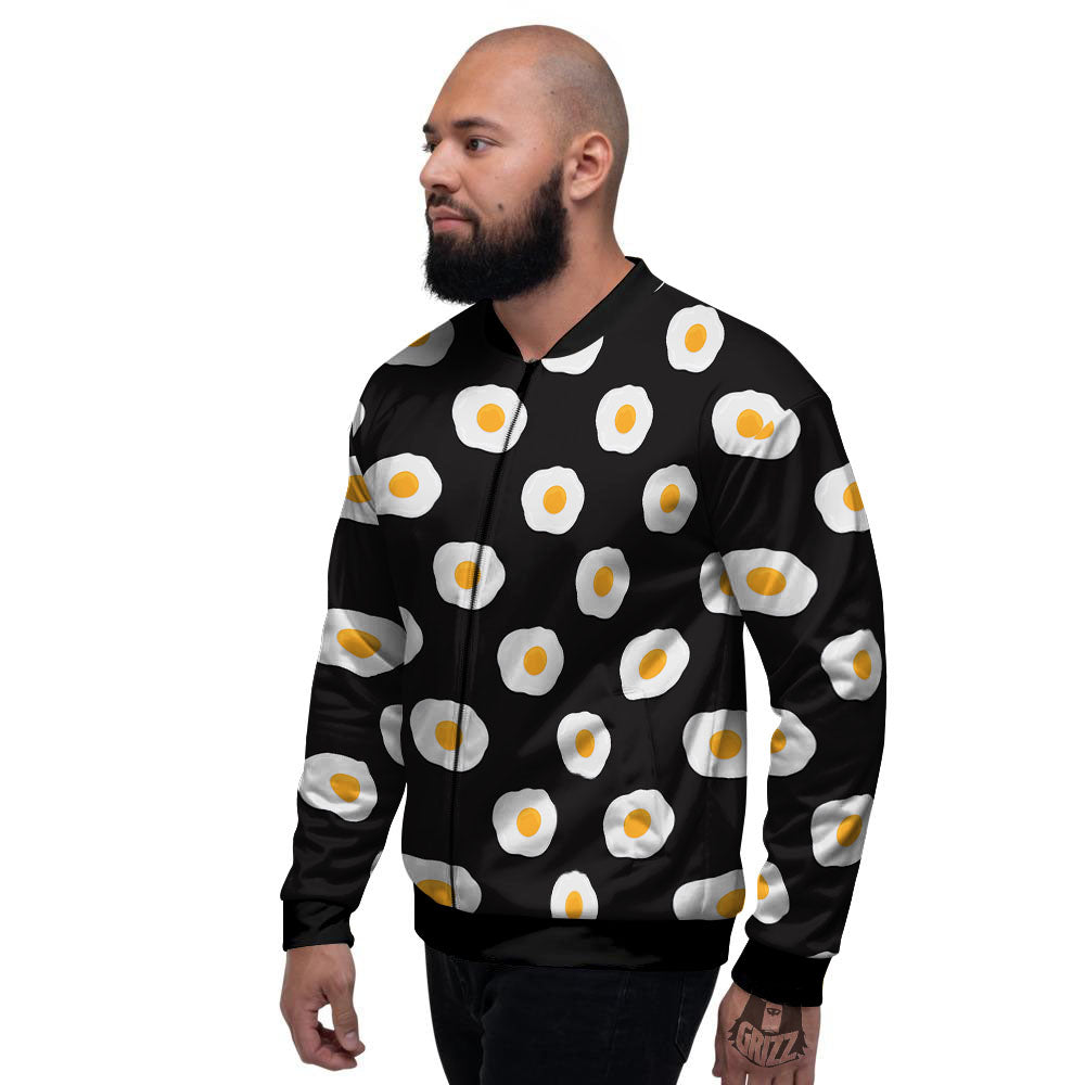 Eggs Black Fried Print Pattern Men's Bomber Jacket-grizzshop