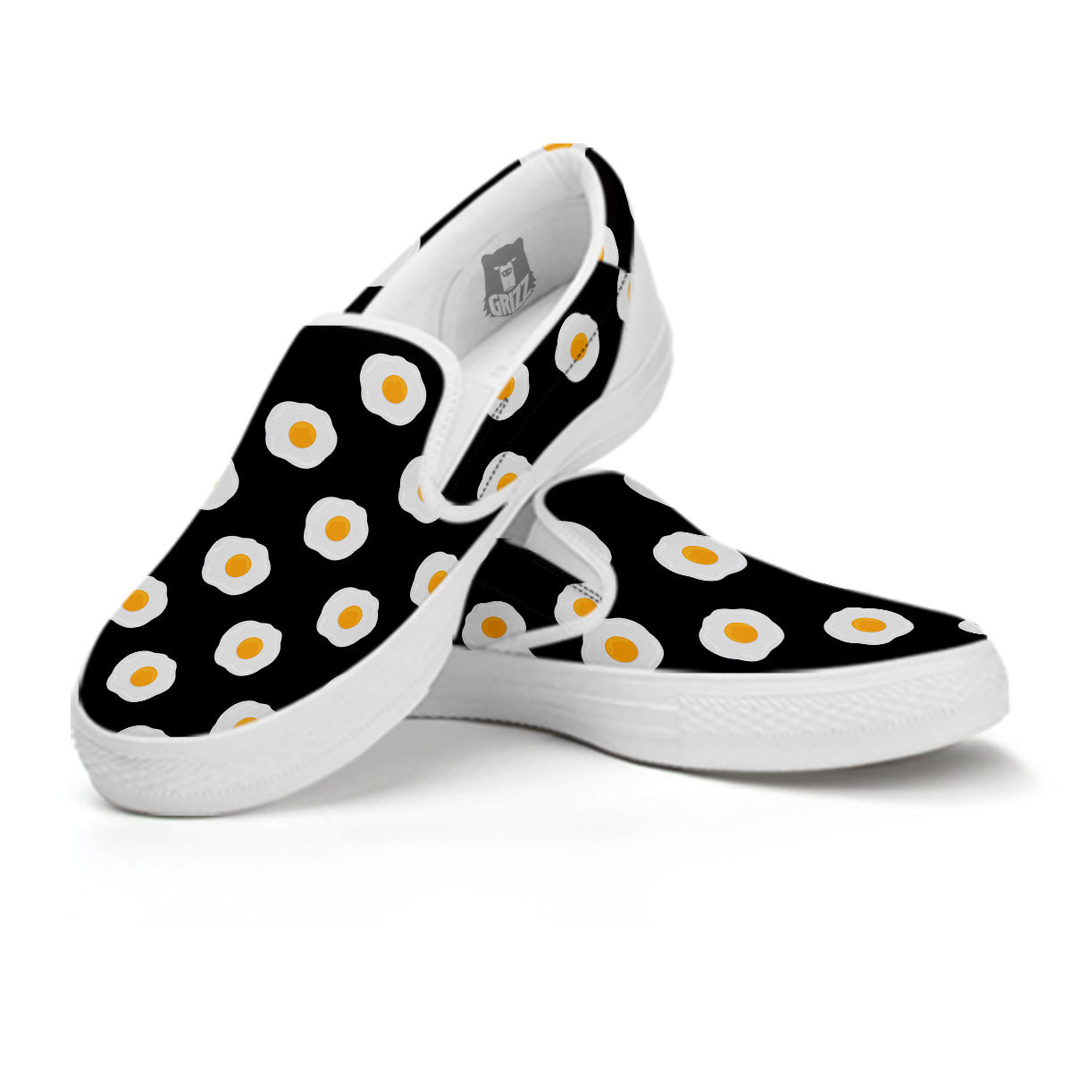 Eggs Black Fried Print Pattern White Slip On Shoes-grizzshop