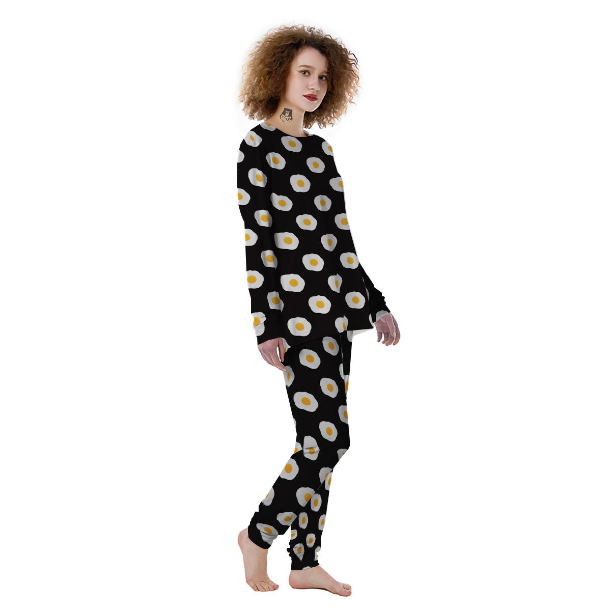 Eggs Black Fried Print Pattern Women's Pajamas-grizzshop