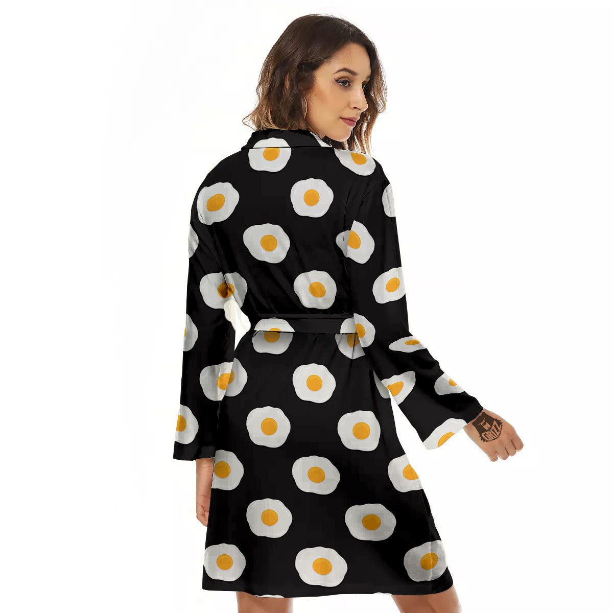 Eggs Black Fried Print Pattern Women's Robe-grizzshop