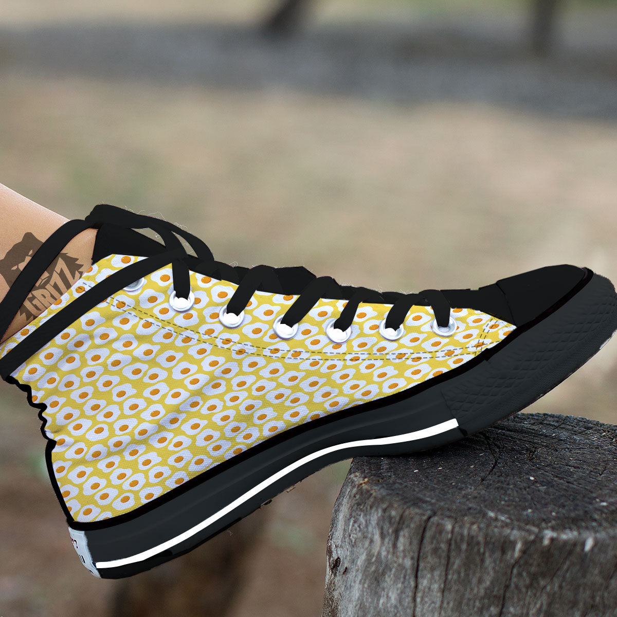 Eggs Print Pattern Black High Top Shoes-grizzshop