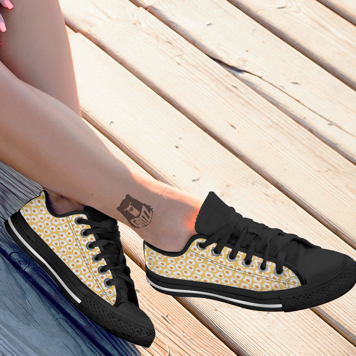 Eggs Print Pattern Black Low Top Shoes-grizzshop