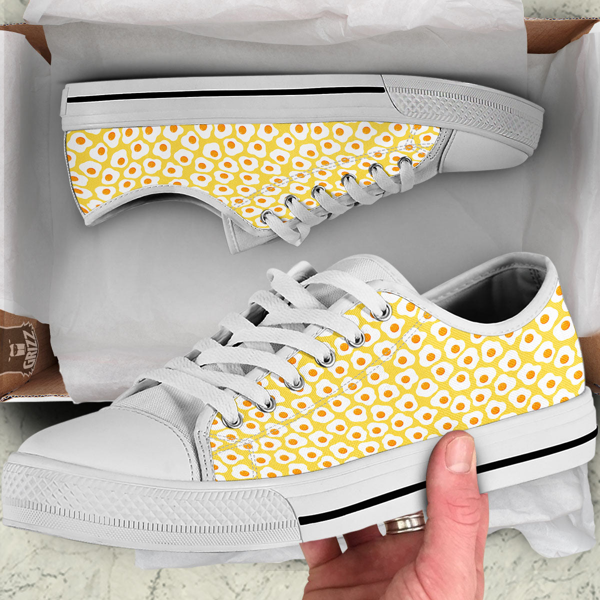 Eggs Print Pattern White Low Top Shoes-grizzshop