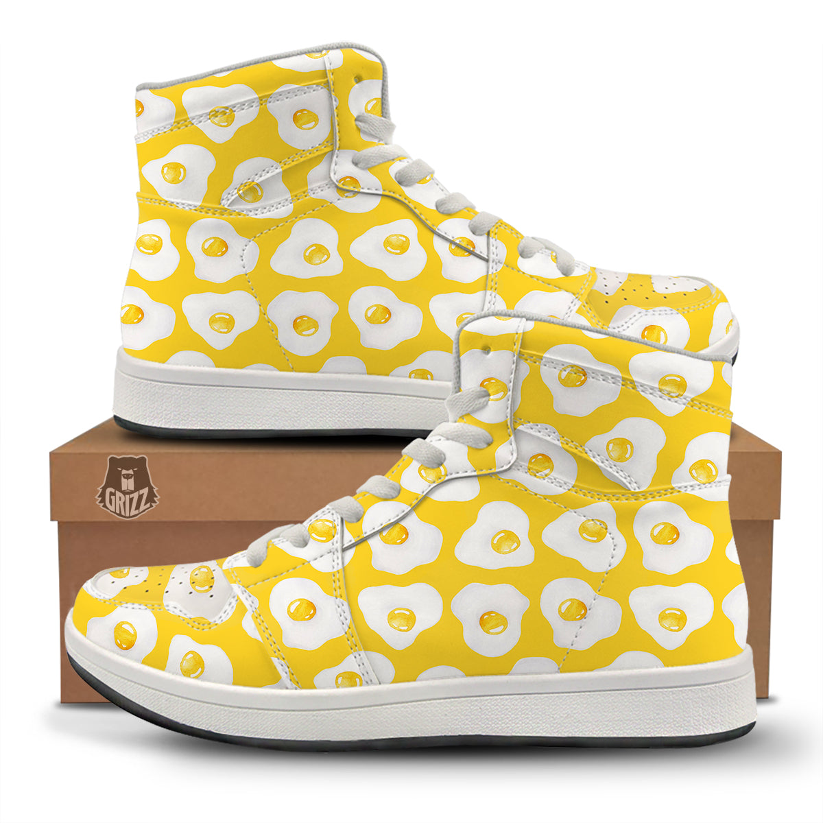 Eggs Yellow Print Pattern High Top Sneakers-grizzshop