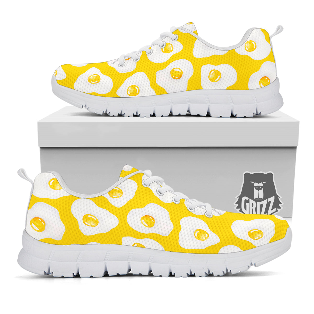Eggs Yellow Print Pattern White Sneaker-grizzshop