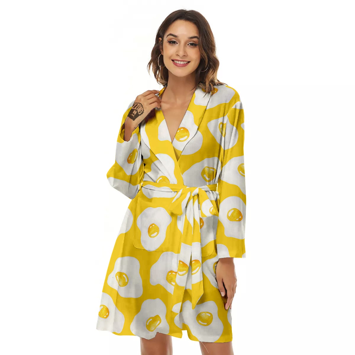 Eggs Yellow Print Pattern Women's Robe-grizzshop