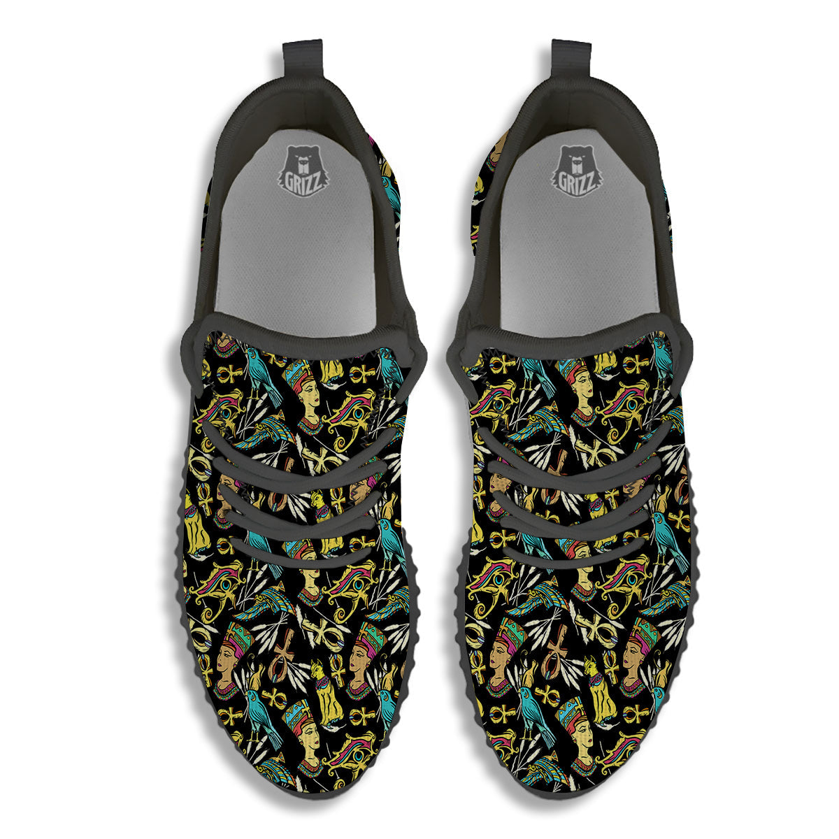 Egypt Ancient Print Pattern Black Walking Shoes-grizzshop