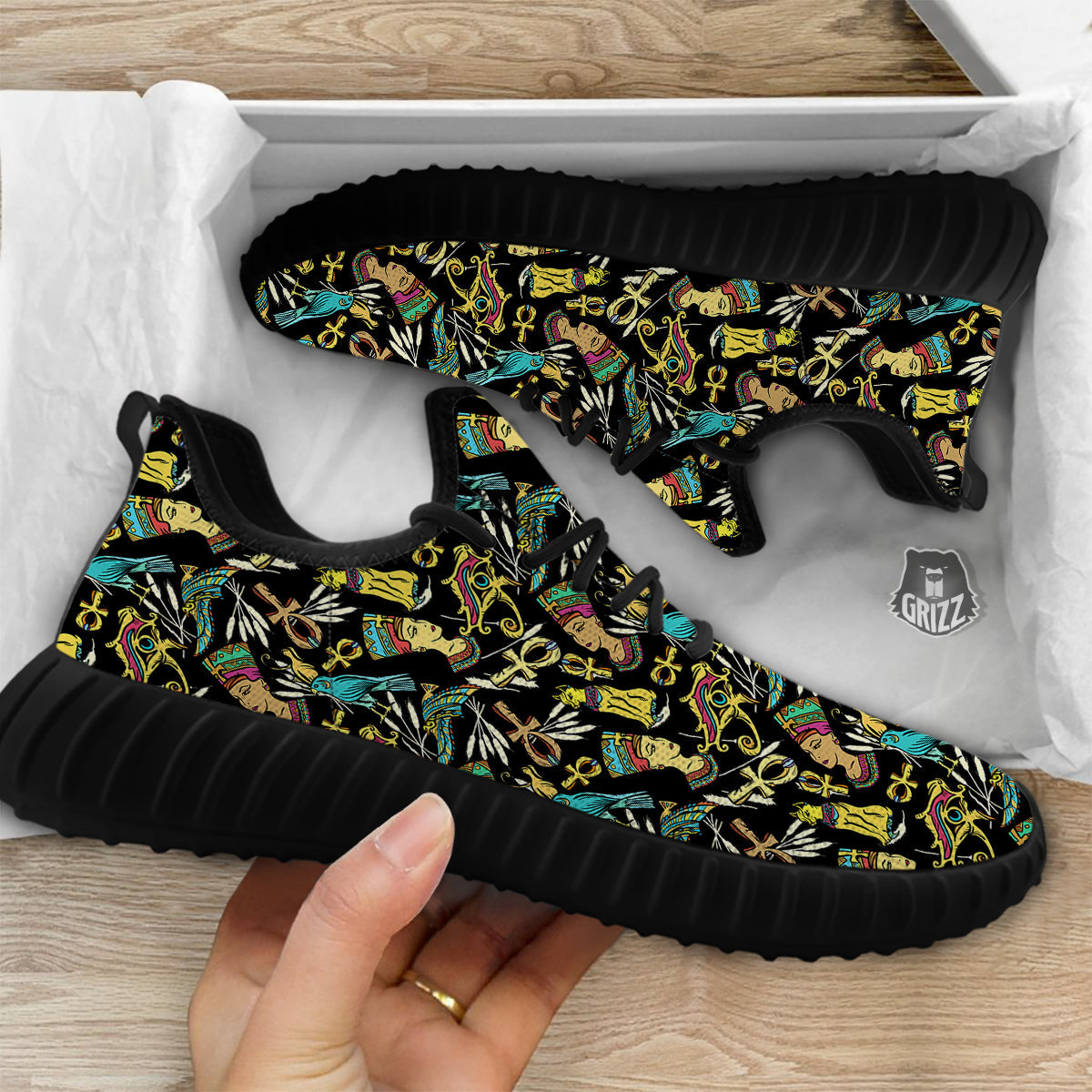 Egypt Ancient Print Pattern Black Walking Shoes-grizzshop