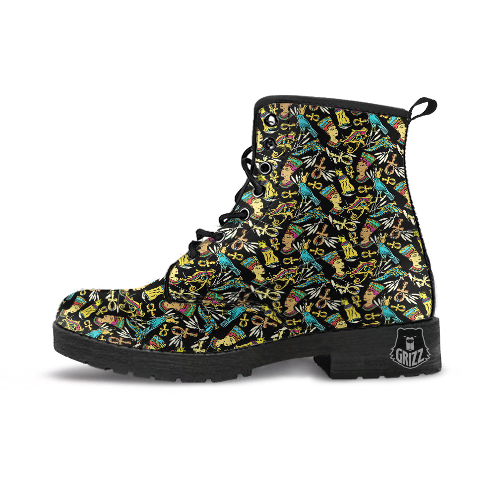 Egypt Ancient Print Pattern Leather Boots-grizzshop