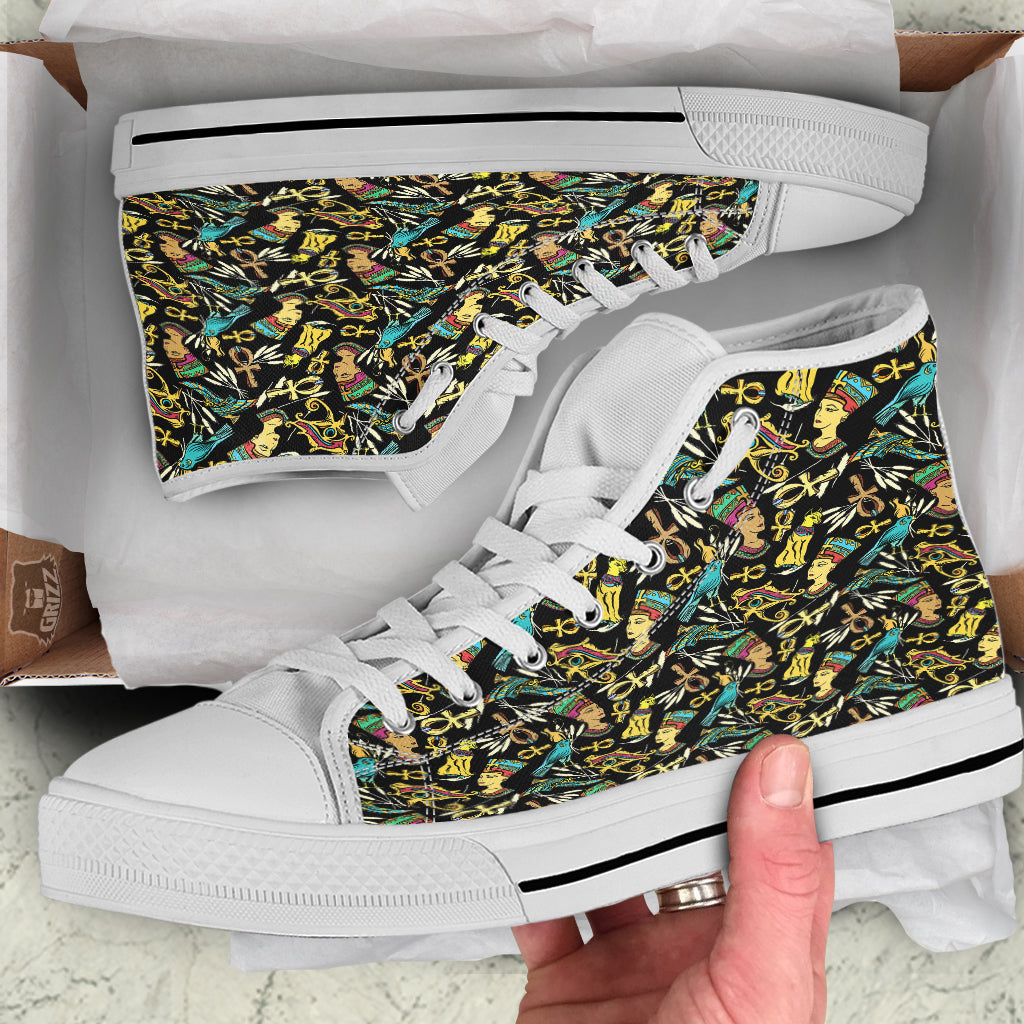 Egypt Ancient Print Pattern White High Top Shoes-grizzshop