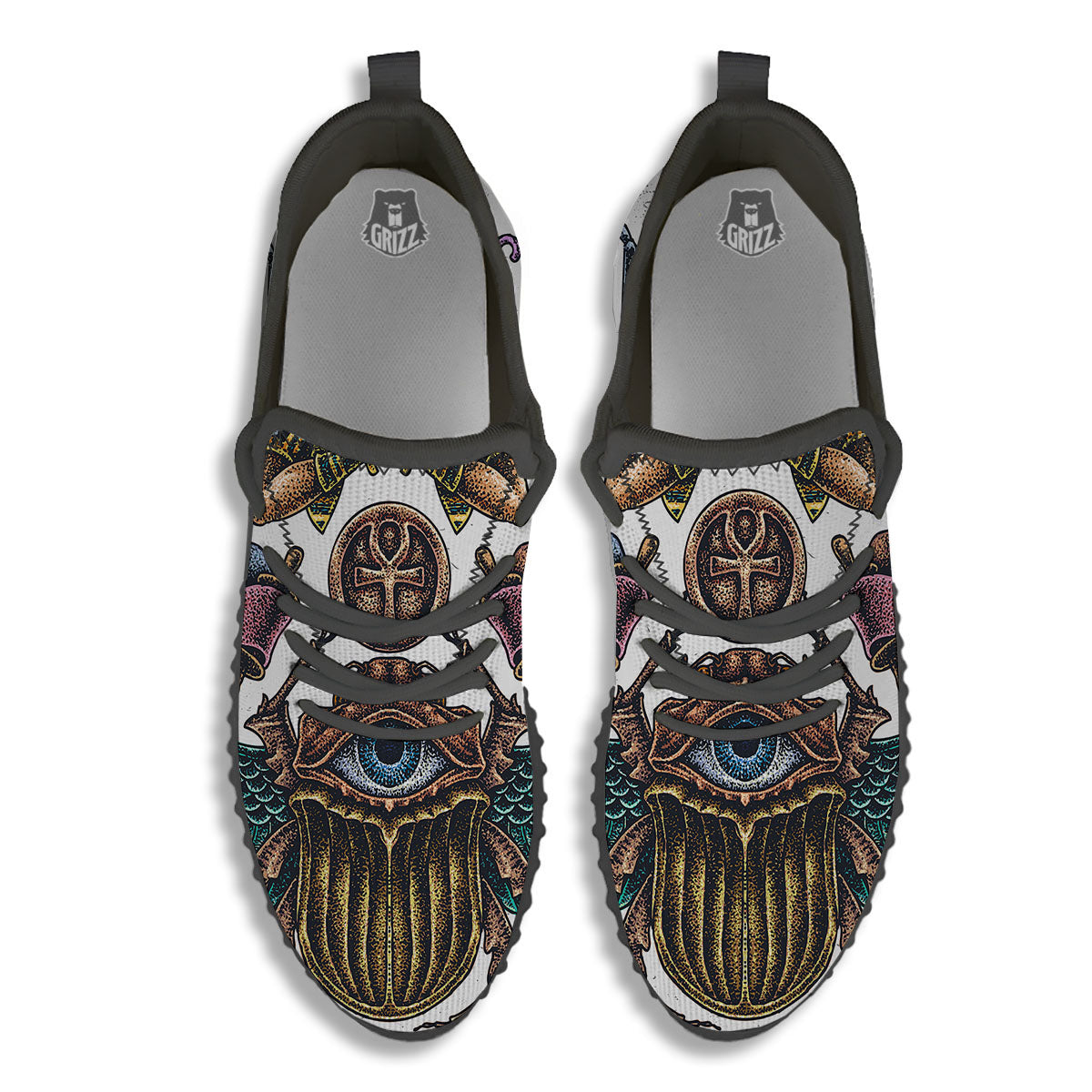 Egypt Hand Drawn Print Black Walking Shoes-grizzshop