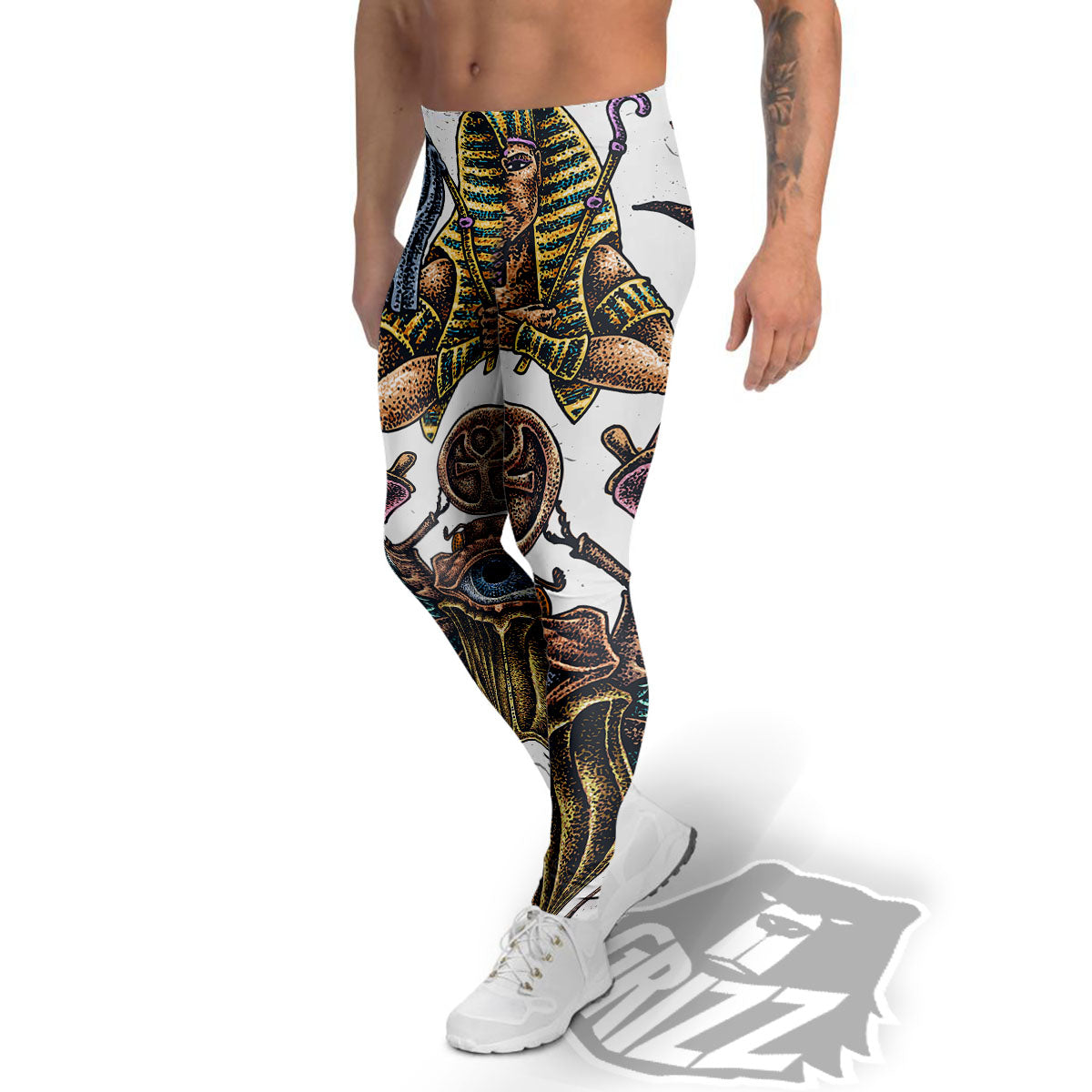 Egypt Hand Drawn Print Men's Leggings-grizzshop