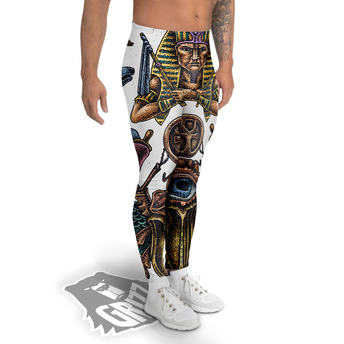 Egypt Hand Drawn Print Men's Leggings-grizzshop