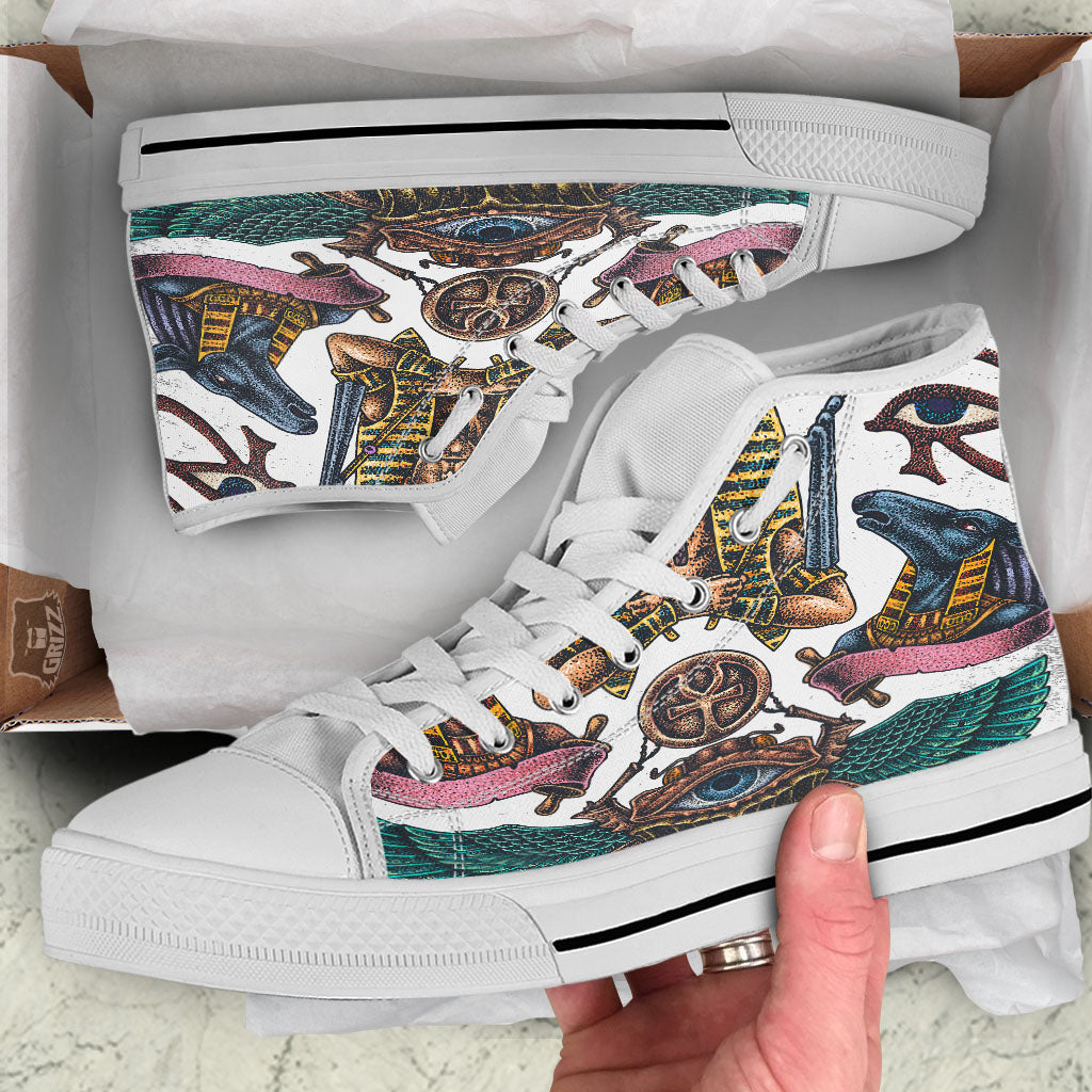 Egypt Hand Drawn Print White High Top Shoes-grizzshop