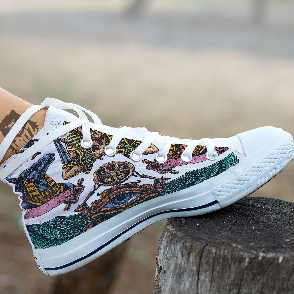 Egypt Hand Drawn Print White High Top Shoes-grizzshop