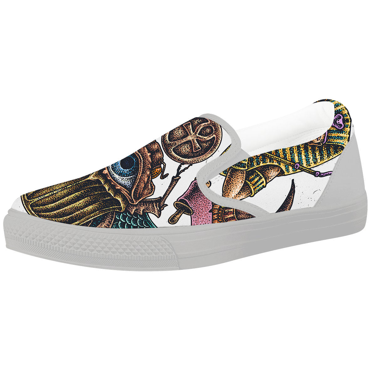 Egypt Hand Drawn Print White Slip On Shoes-grizzshop