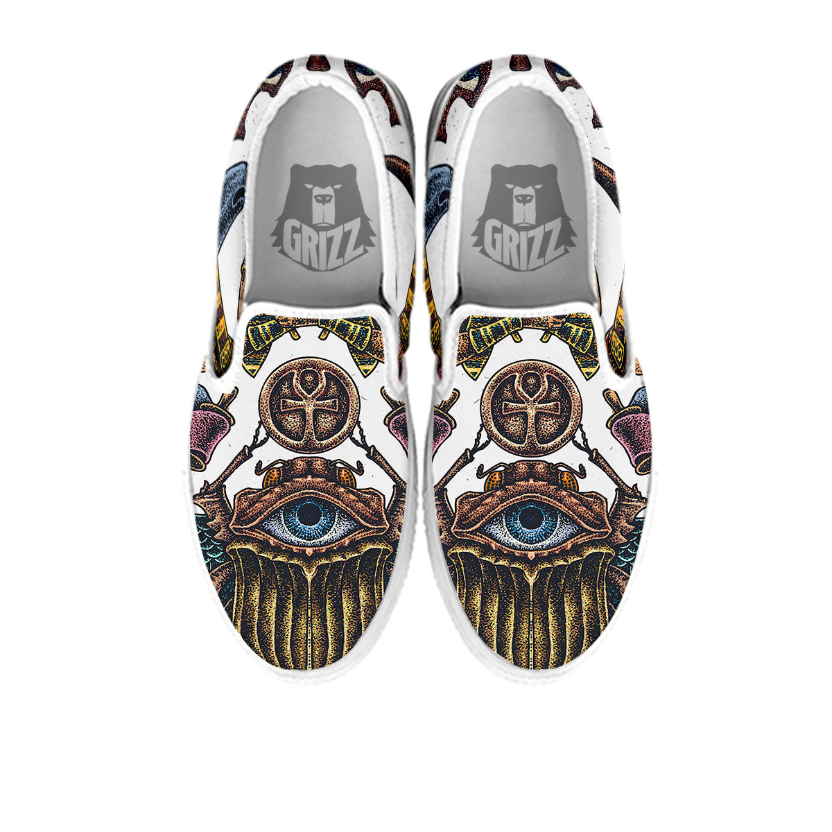 Egypt Hand Drawn Print White Slip On Shoes-grizzshop