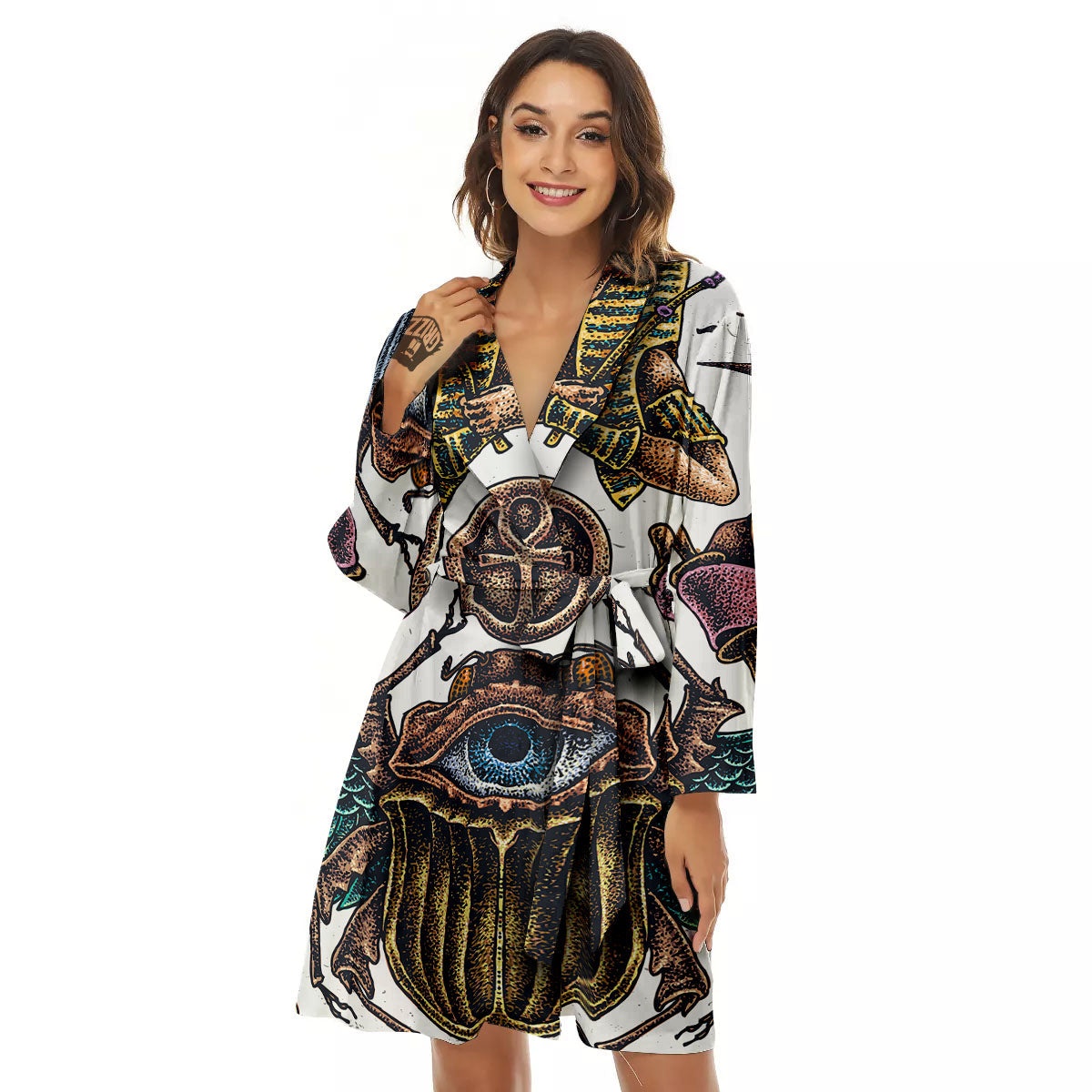 Egypt Hand Drawn Print Women's Robe-grizzshop