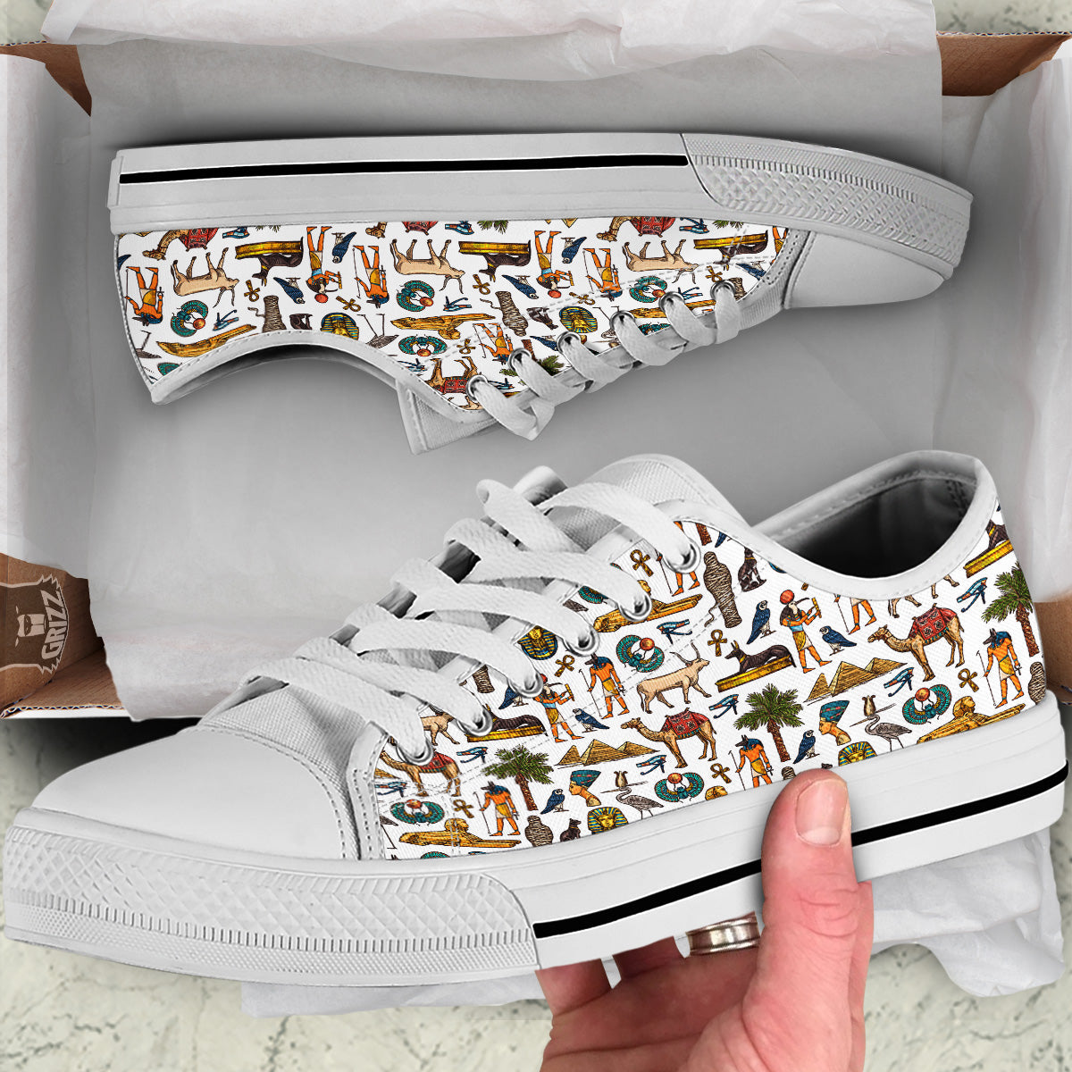 Egypt Religion Symbols Print Pattern White Low Top Shoes-grizzshop