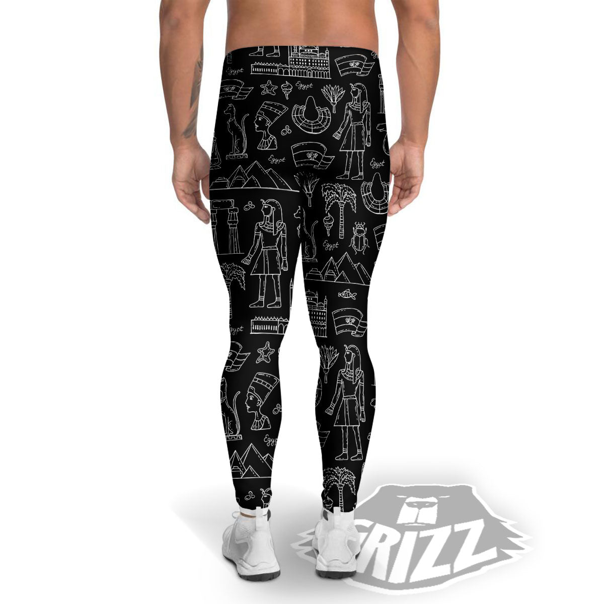 Egypt White And Black Print Pattern Men's Leggings-grizzshop