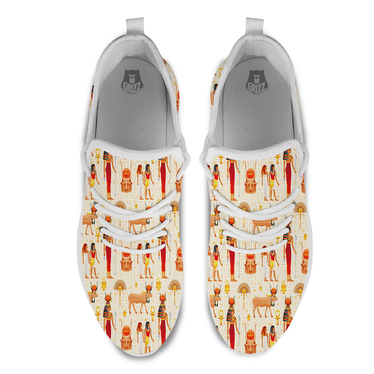 Egyptian Cow Hathor Goddess Print Pattern White Athletic Shoes-grizzshop