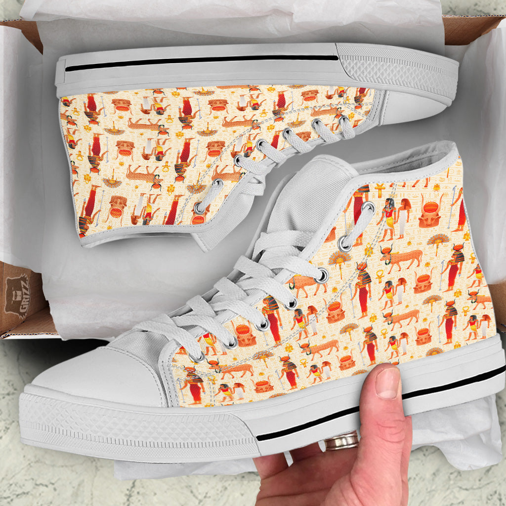 Egyptian Cow Hathor Goddess Print Pattern White High Top Shoes-grizzshop